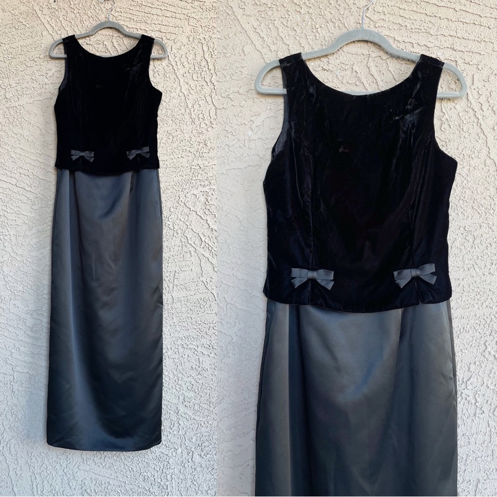 VTG 90s Y2K JESSICA McCLINTOCK Black Velvet Satin Sleeveless Formal Dress 8/10